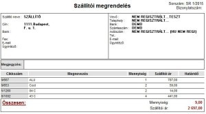 szállítói árurendelés nyomtatás