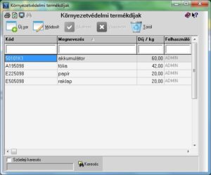 környezetvédelmi termékdíj táblázat
